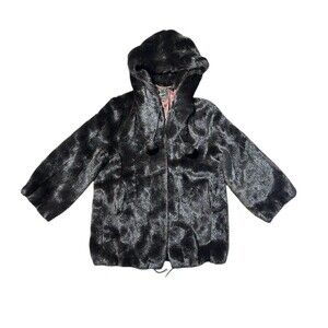 VTG Tyber St. John M Faux Fur Coat With Hood Hook Closure 2 Pockets France RARE